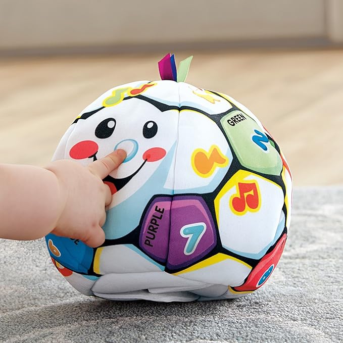 Fisher-Price Baby Learning Toy Laugh & Learn Singin’ Soccer Ball Musical Plush with Sounds & Phrases for Infants Ages 6+ Months