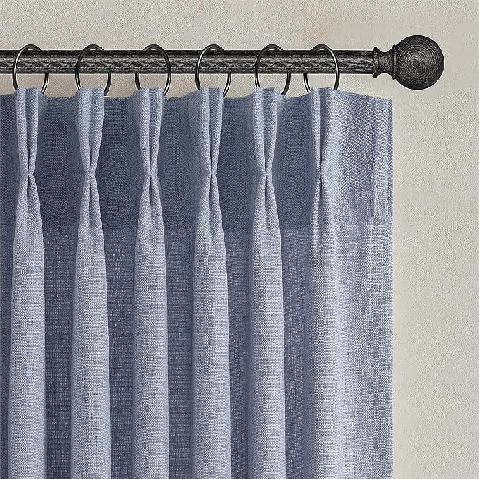 Linen Pinch Pleated Dusty Blue Sheer Curtains 96 Inches Long Living Room
