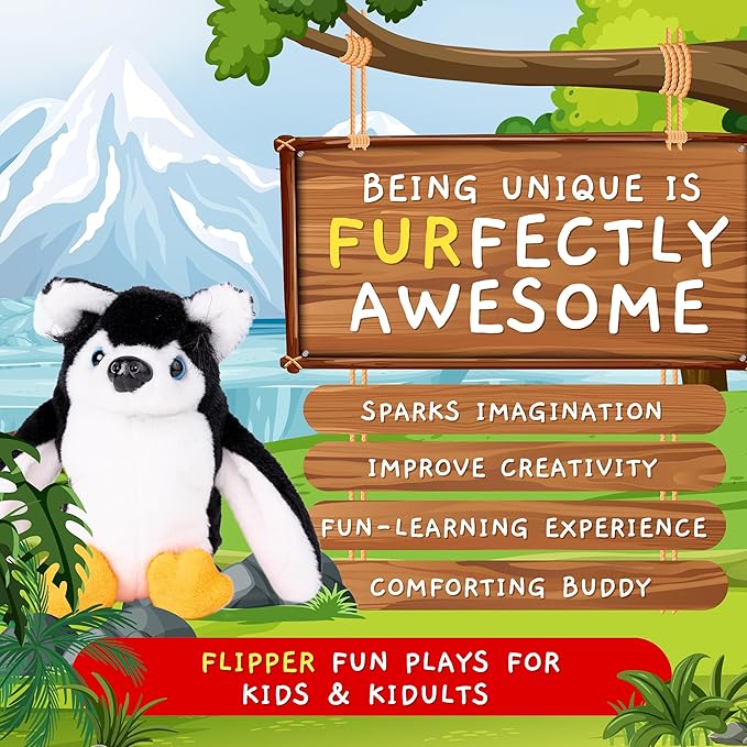 Randimals Mini Stuffed Animals - Penguin & Husky Dog Hybrid Mini Plushies - Cute Plushies for Girls & Cuddly Small Stuffed Animals for Boys - P-Dawg Little Plush Stuffed Animals for Kids & Kidults