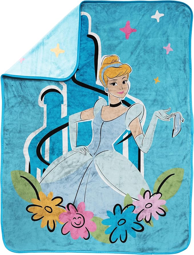 Jay Franco Kids Plush Throw Blanket – Soft & Cozy Fleece Throw for Bedroom & Couch Décor, Official Licensed Product, Blue - Disney Princess Cinderella, 40x50 - Travel Blanket