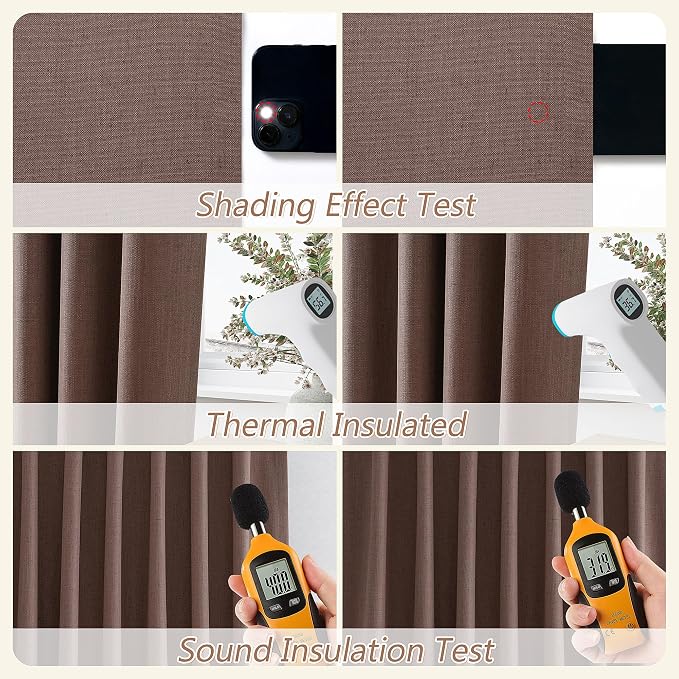Guken 100% Blackout Curtains 96 Inch Length 2 Panels Set for Living Room Bedroom Back Tab Thermal Insulated Black Out Linen Drapes Room Darkening Cappuccino,52x96