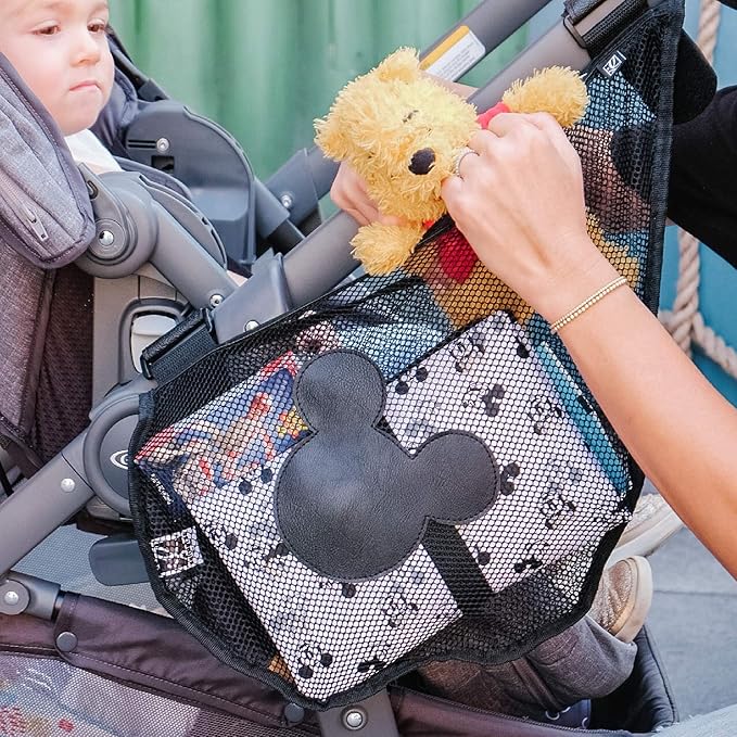 J.L. Childress Disney Baby Side Sling Stroller Cargo Net - Stroller Organizer Attachment for Storage,Mesh Bag for Baby Accessories,Universal Fit - Mickey,Black,(Pack of 12)