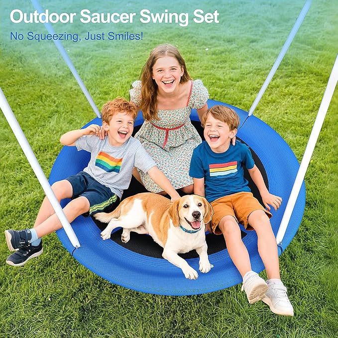 JYGOPLA Heavy Duty 500lbs Saucer Swing Set - Outdoor Metal Frame Playground Equipment for Backyard, Includes 45'' Tree Swing & Adjustable Steel Stand - Kids/Toddlers Age 3-12