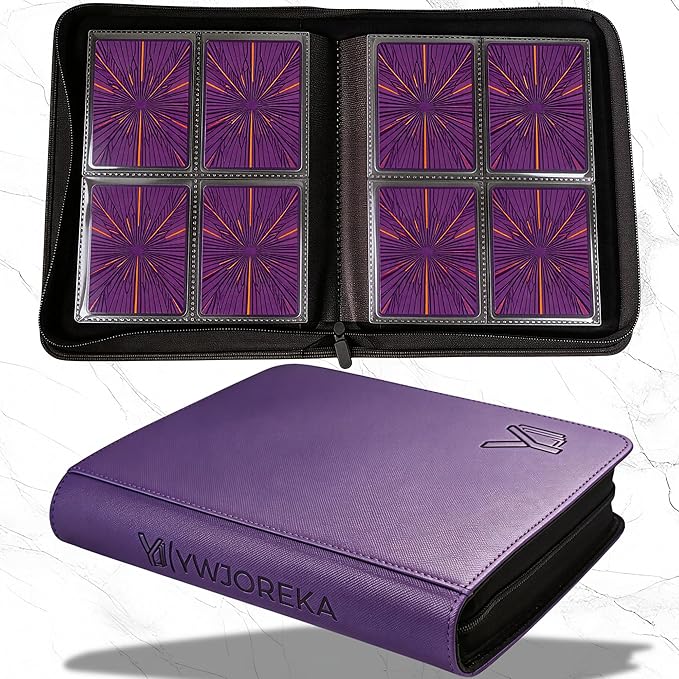 Toploader Binder 4 Pocket, Holds 128 Toploaders, Double-Sided Card Storage Binder for 3" x 4" Rigid Cards, PU Leather Album for Trading Cards & Sports Cards(Purple)