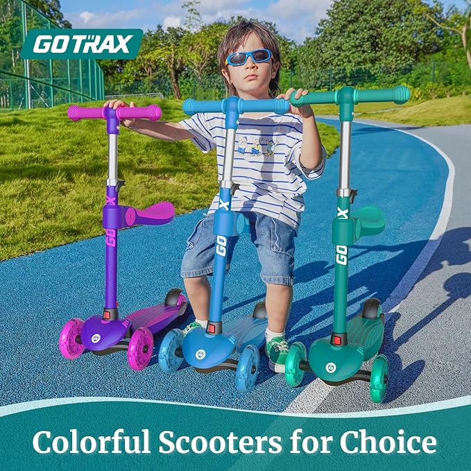 Gotrax KS3 Kids Kick Scooter, LED Lighted Wheels, Adjustable Height Handlebars and Removable Seat, Lean-to-Steer & Widen Anti-Slip Deck, 3 Wheel Scooter for Kids Ages 2-8 and up to 110 Lbs