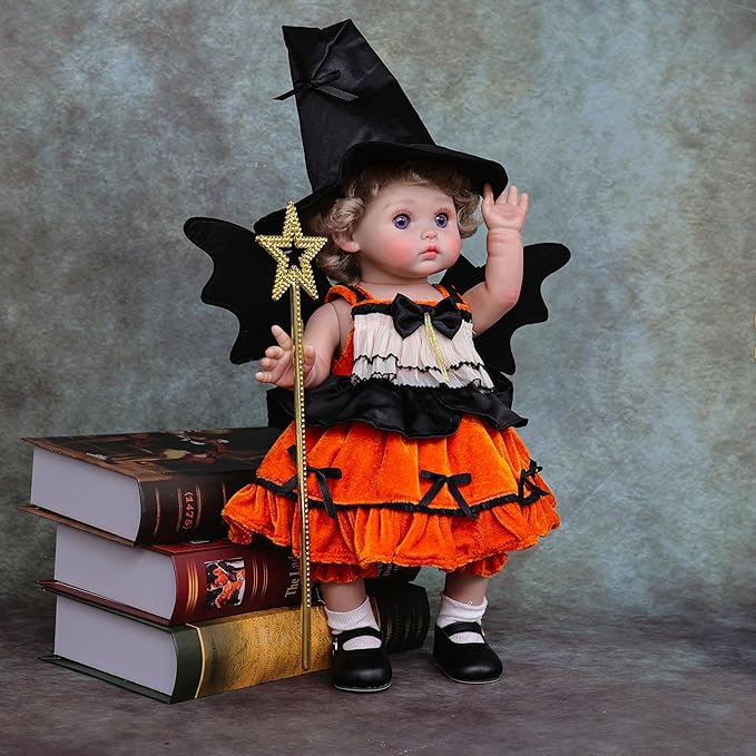 Halloween Reborn Toddler Dolls – 18 Inch Realistic Toddler Doll Girl Full Body Vinyl with Purple Eyes & Witch-Inspired Outfit – Gift-Ready for Girls, Collectors & Seasonal Display