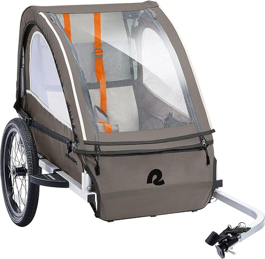 Retrospec Rover Plus Bike Trailer for Kids - Foldable Single/Double Passenger Design with 5-Point Safety Harness, Weather-Resistant Fabric & Safety Flag - 40-80 lbs