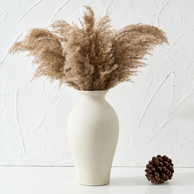 Ceramic Flower Vase Home Decor,11inches Large Farmhouse Table Vases | Rustic Vintage Living Room Kitchen Bedroom Decorations for Home, Shelf, Fireplace Mantel Decoration (11",Off-White)