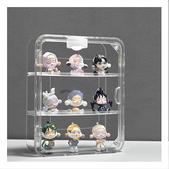 Clear Acrylic Display Case with Light, 3 Tiers Clear Display Case for Figures, Acrylic Storage Organizers Box with Magnetic Door, Wall-Mounted Dustproof Showcase for Collectibles Action Figure