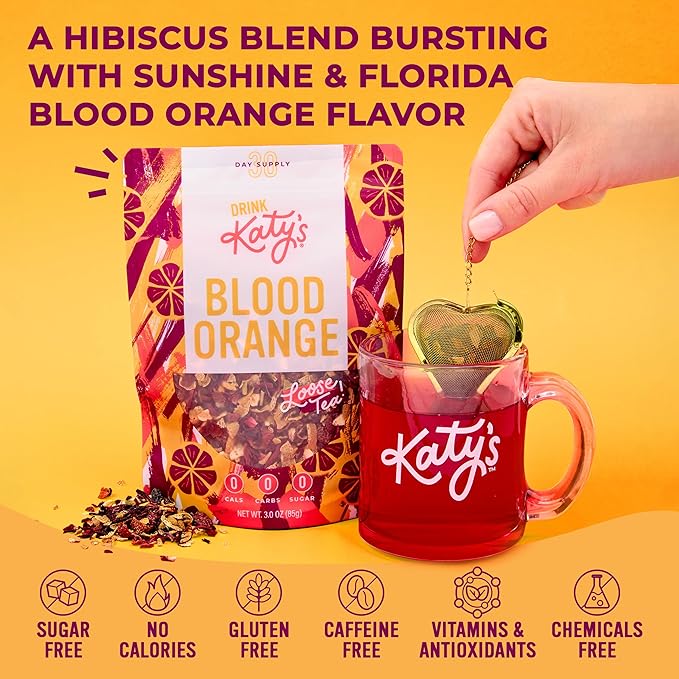 Katy’s Blood Orange Loose Tea - Hibiscus, Orange & Rose Hips - Loose Leaf Herbal Tea, Caffeine-Free, Sugar-Free - Hot or Iced Tea - 30+ Cups