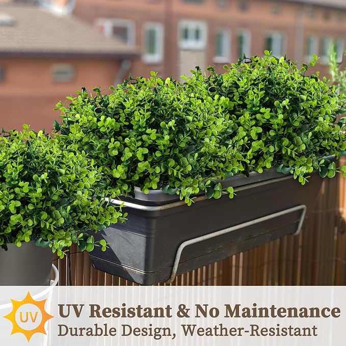ColoPlay 20 Bundles Artificial Greenery Boxwood Plants, Fake Outdoor Plants | Artificial Plants Outdoor/Indoor, Fake Plant for Ouside Garden Porch, Window Box, Home Wedding, Farmhouse