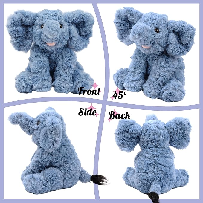 Hopearl Adorable Plush Calf Elephant Toy Floppy Elephish Ultra Soft Stuffed Animal for Boys Girls Kids Toddlers, Blue, 9''