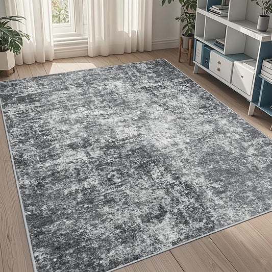 5x8 Area Rugs for Living Room Rug Washable: Abstract Rug for Dining Room Bedroom Carpet Non Slip 5 by 8 Indoor Modern Nursery Home Office Black Grey