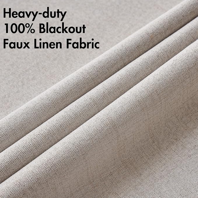 MIULEE 100% Blackout Linen Textured Curtains for Bedroom Solid Thermal Insulated Ivory Grommet Room Darkening Curtains & Drapes Luxury Decor for Living Room 42 x 84 Inch (2 Panels)
