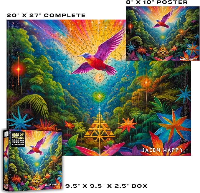 Challenging Jigsaw Puzzle for Adults and Families - 1000 Pieces - Bird of Paradise - Jazen Happy - 27x20 inch - Poster Included Puzzle