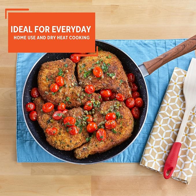 IMUSA USA 9.5" Black Stone Nonstick Fry Pan with Woodlook Handle and Speckled Nonstick Interior