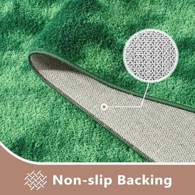 FinRèc 7x10 Washable Area Rugs for Bedroom Living Room, Low Pile Thin Ultra Soft Shag Rug, Non-Slip Carpet Indoor for Home Decor (Tie-dye Green)