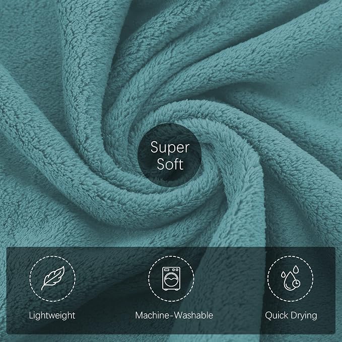 TENSTARS Silk Hemming Hand Towels for Bathroom - Quick Drying - Ultra Soft Microfiber Absorbent Towel for Bath Fitness, Gym, Shower, Hotel, and Spa - 16x28 Inch | Set of 6, Teal