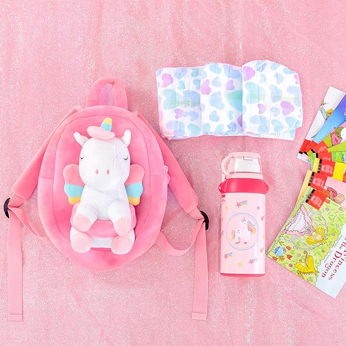 Gloveleya Unicorn Kids Backpack – Soft Plush Toddler Backpack for Girls, Cute Back-to-School Gift, Preschool Bag for Snacks, Toys & Books, Travel & Everyday Use, 9 Inches