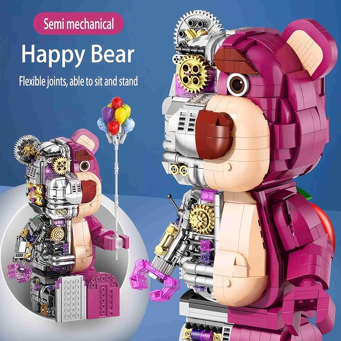2025 New Building Block Toy Collectibles Pink Bear Block Building Set（1729PCS） Pink bearbrick Toy Big Size 6.3x5.7x14.8 in Suitable for Ages 8+