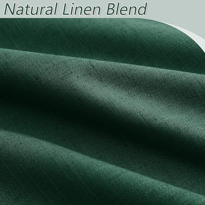 Guken Dark Green 100% Blackout Curtains 96 Inch Length 2 Panels Set for Living Room Bedroom Back Tab Thermal Insulated Black Out Linen Drapes Decor 52x96 Long