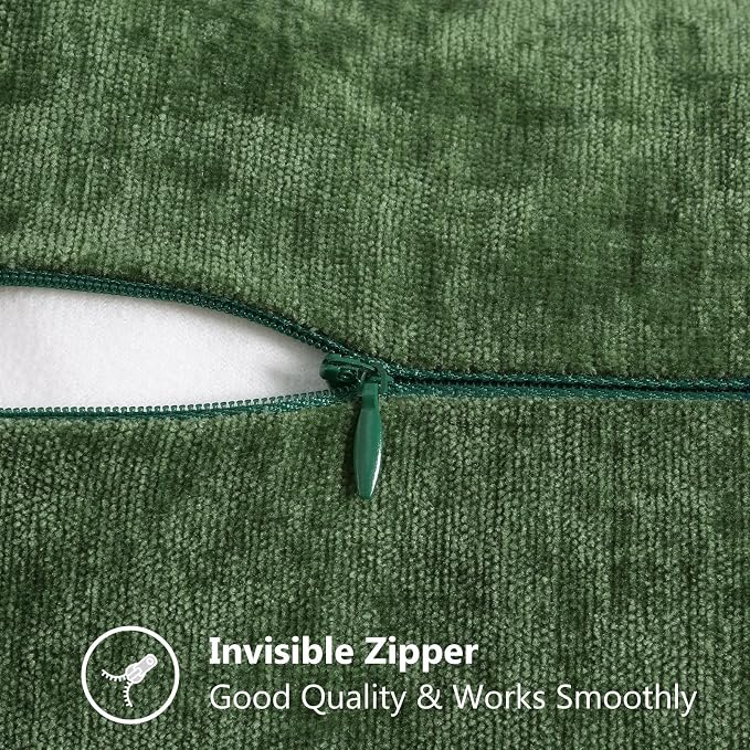 decorUhome Soft Chenille Throw Pillow Covers 12x12 Set of 2 Forest Green | Fall Textured Decorative Throw Pillow Cases Stitched Edge Modern Farmhouse Luxury Boho Velvet for Couch Sofa Bed Home Decor