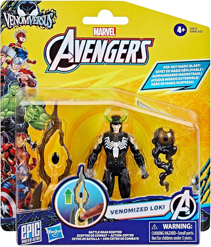 Marvel Avengers VenomVersus Epic World of Action Venomized Loki Figure with Battle Gear Accessories, 4-Inch Super Hero Toys for Kids Ages 4+