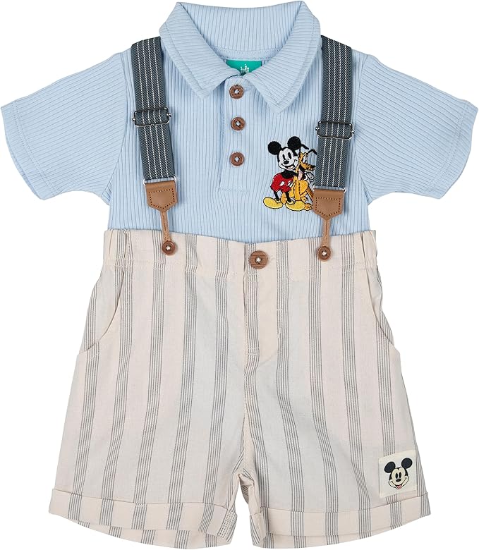 Disney Mickey Mouse Baby Ribbed Polo Bodysuit and Shorts Outfit Set Newborn to Infant Sizes (Newborn - 24 Months)