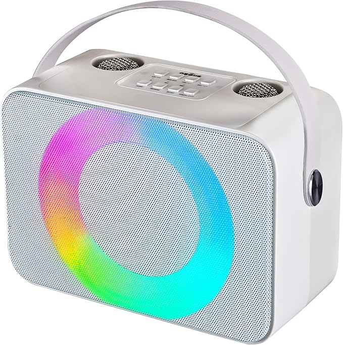 Portable Karaoke Machine for Adults,with 2 Wireless Microphones Karaoke Speaker,Carrying Handle/RGB Lights, Bluetooth 5.0 Mirophone,Supports USB/TF/AUX，Karaoke Machine for Home Party&Kids (White)