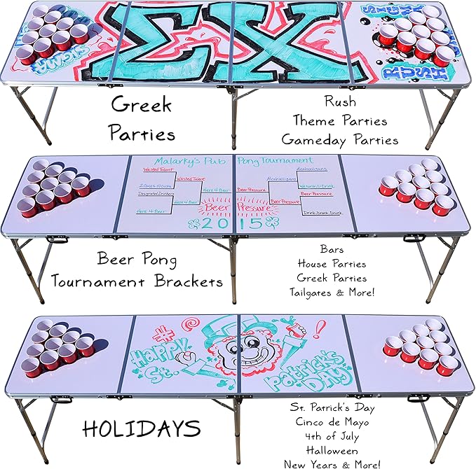 GoPong 8 Foot Portable Beer Pong/Tailgate Tables (Black, Football, American Flag, or Custom Dry Erase)