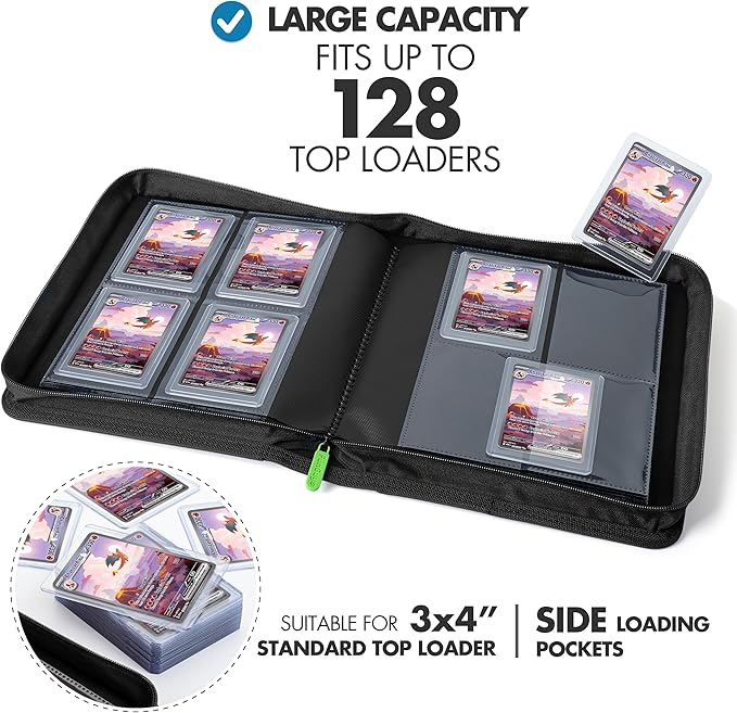 FunGuys Toploader Binder, Trading Card Binder Storage,128 4 Pocket Top Loader Pokemon Binder, Card Collection for Yugioh, MTG, TCG, Card Folders for Trading Cards