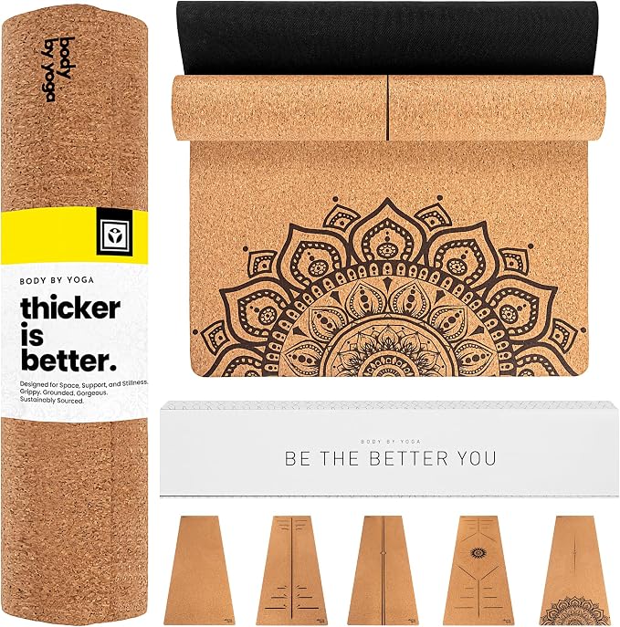 Luxury Cork Yoga Mat - Non Slip, Extra Thick Grip. Thicker, Longer, and Wider for More Comfort and Support. Tough Enough For Hot Yoga. Natural, Non Toxic, and Eco Friendly. Optional Alignment Lines.