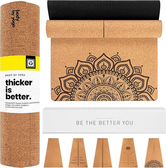 Luxury Cork Yoga Mat - Non Slip, Extra Thick Grip. Thicker, Longer, and Wider for More Comfort and Support. Tough Enough For Hot Yoga. Natural, Non Toxic, and Eco Friendly. Optional Alignment Lines.