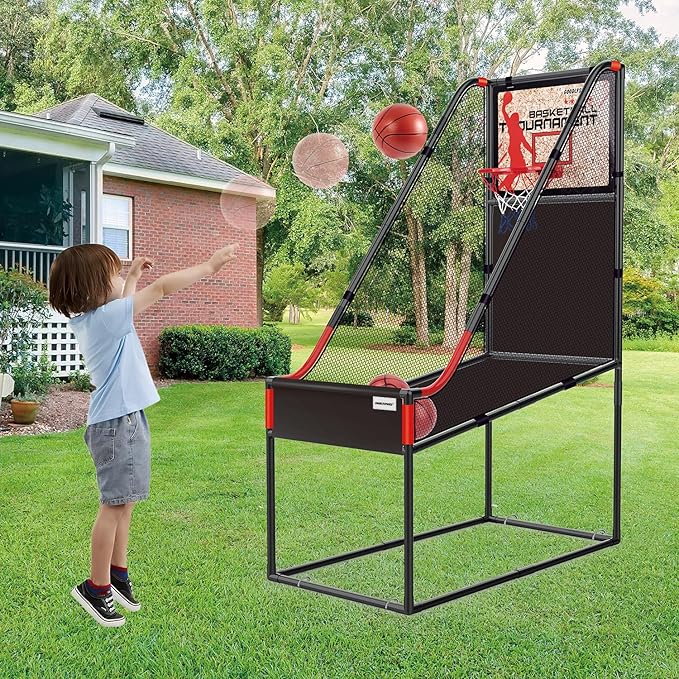 63.7" New Arcade Basketball Game Indoor for Toddlers & Kid 5-7, 8-12 - Basketball Hoop for Kids 3-12 with Wooden Board - Kids Basketball Hoop, Fun Basketball Toys & Gifts for Boys