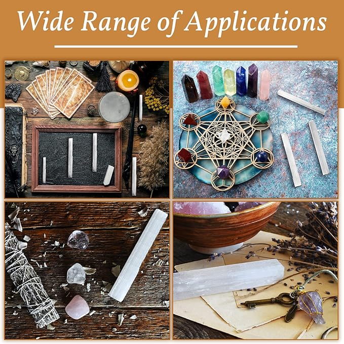 Tessco for you 12 Pieces 6 to 8 Inches Selenite Crystal Wands Selenite Sticks White Crystals and Healing Stones Spiritual Long Healing Crystals Stick for Reiki Metaphysical Energy Witchcraft