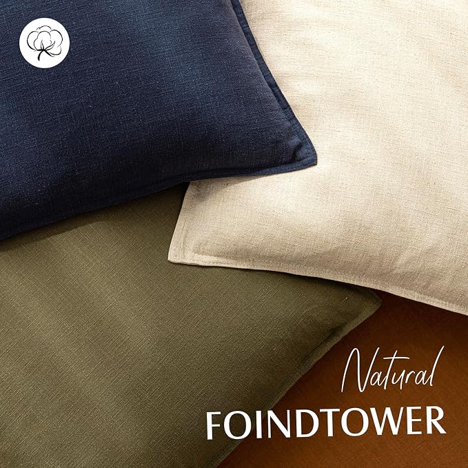 Foindtower Pack of 2, Decorative Linen Solid Throw Pillow Covers Soft Accent Cushion Case Boho Farmhouse Pillowcase for Chair Couch Sofa Bedroom Living Room Home Decor 18 x 18 Inch Olive Green