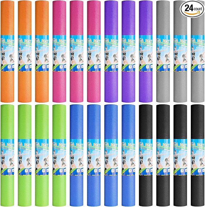 3 mm Thin Yoga Mats Bulk, Lightweight PVC Exercise Mats Non Slip Workout Fitness Pads for Yoga Pilates Stretching Classes Gym Home Studio, Easy to Clean