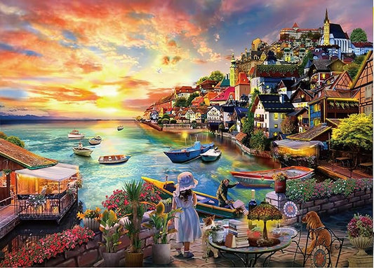 Summer Lake Puzzles for Adults 1000 Pieces, Sunset Landscapes Intellectual, Decompressing, Challenging Fun Game Jigsaw Puzzles Toy for Kids, Family, Friends Finished Size 27" x 20"