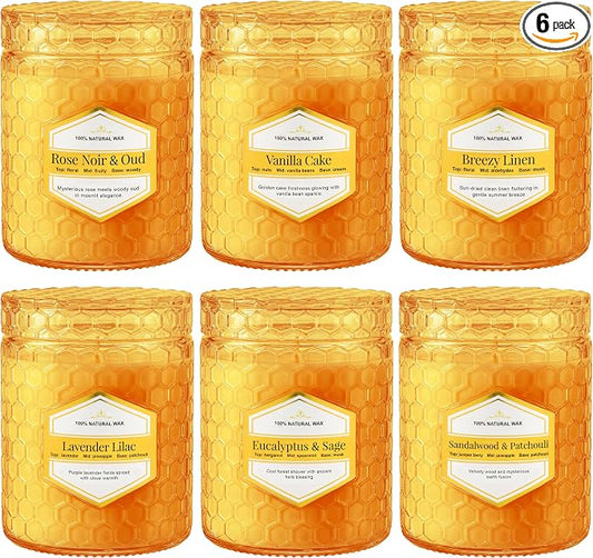 6 Pack Amber Glass Scented Candles for Home Scented, 5.5 Oz Each Soy Wax Candles, Lavender Sage Candles, Luxury Home Decor Gift Set for Women Birthday Christmas