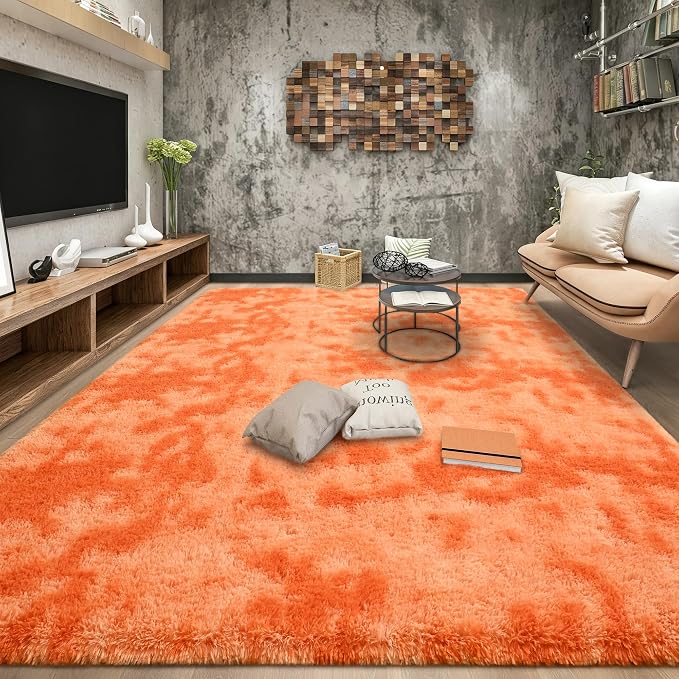 Tepook Orange Area Rugs for Living Room Bedroom, 4x6 Fluffy Shaggy Fuzzy Rug for Kids Room, Large Plush Shag Carpet for Nursery Dorm Classroom Playroom Home Decor Aesthetic