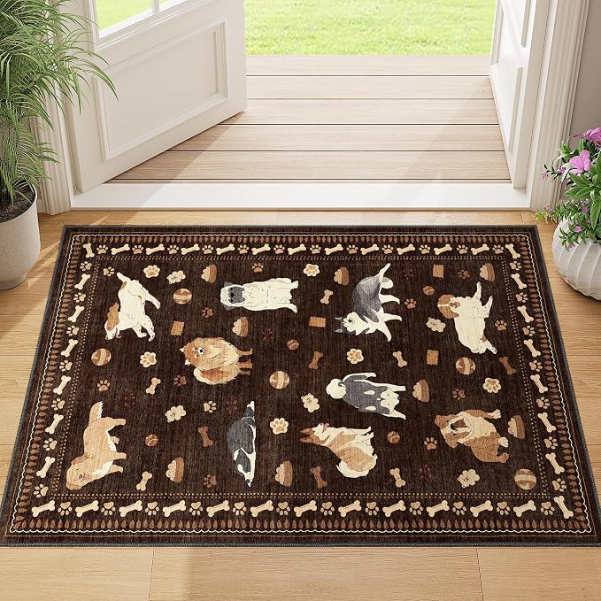 DUKINO 2x3 Bathroom Rugs, Washable Dog Kitchen Rug Non Slip, Brown | Low Pile, Stain Resistant Soft Indoor Door Mat, Small Front Door Animal Throw Carpet for Entryway Bedroom Farmhouse Kids Room