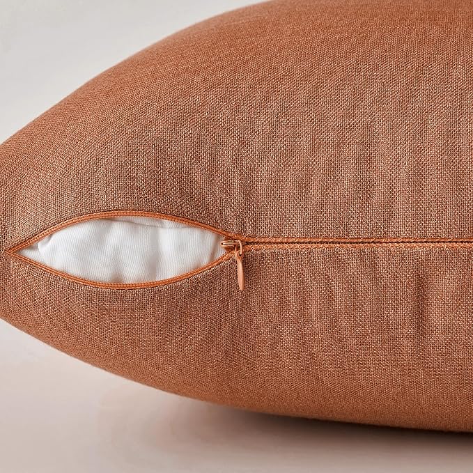 MIULEE Pack of 2 Decorative Linen Burlap Textured Pillow Covers Fall Farmhouse Boho Accent Pillowcases for Sofa Car Couch Bedroom Living Room Decor 20x20 Inch Rust