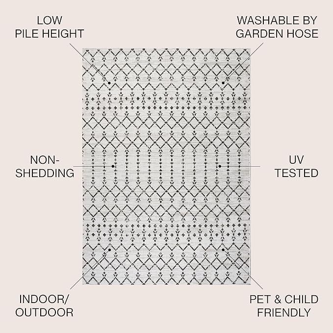 JONATHAN Y Moroccan Geometric Indoor Outdoor Area Rug 10X14 Cream/Black, Ourika Textured Weave for Backyard, Patio, Porch, Easy-Cleaning, High Traffic, Pet-Friendly, Non-Shedding (SMB108I-14)