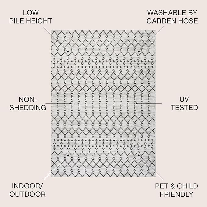 JONATHAN Y Moroccan Geometric Indoor Outdoor Round Area Rug 8 Ft Cream/Black, Ourika Textured Weave for Backyard, Patio, Porch, Easy-Cleaning, High Traffic, Pet-Friendly, Non-Shedding (SMB108I-8R)