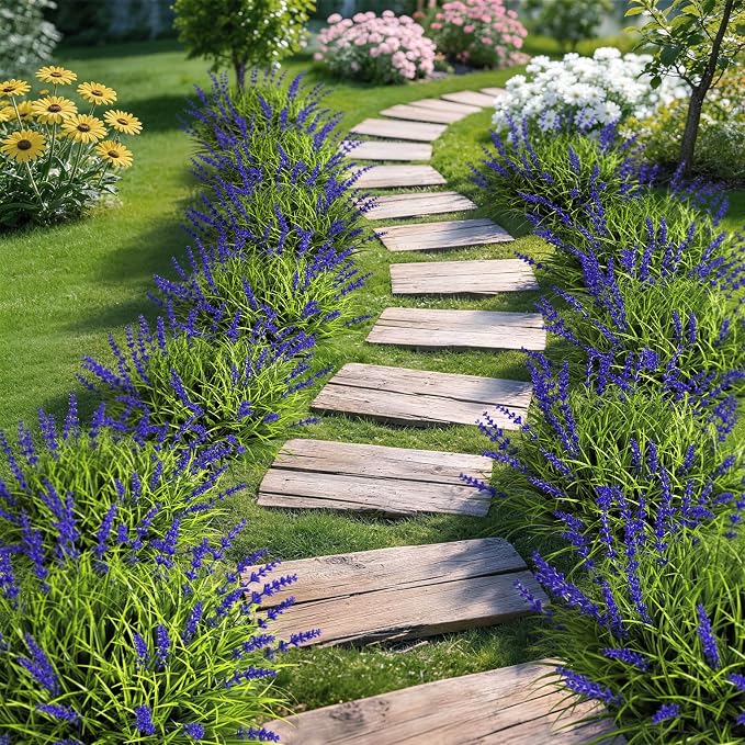 Gipsot 15 Bundles UV Resistant No-Fade Outdoor Artificial Plants & Flowers, Adjustable Height Fake Lavender Flowers Indoor & Outdoor Decor for Garden Patio Pathway Hanging Planter Front Porch