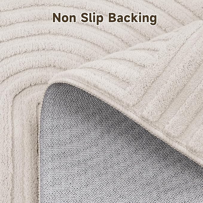 Pauwer 3x12 Area Rugs for Living Room, Modern Non Slip Washable Rug, Beige | Arch Pattern, Soft Fluffy, Neutral, Boho Accent, Solid Color Floor Carpet, For Kids Room Dining Room Nursery Entryway