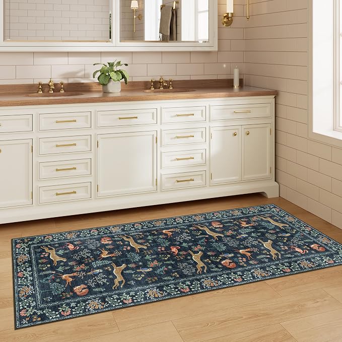 DUKINO 2x5 Rug for Hallway, Washable Animal Runner Rug Non Slip, Navy Blue | Low Pile, Stain Resistant, Soft Indoor Carpet Runner for Kitchen, Entryway, Bedroom, Bathroom, Pet Friendly, Lightweight