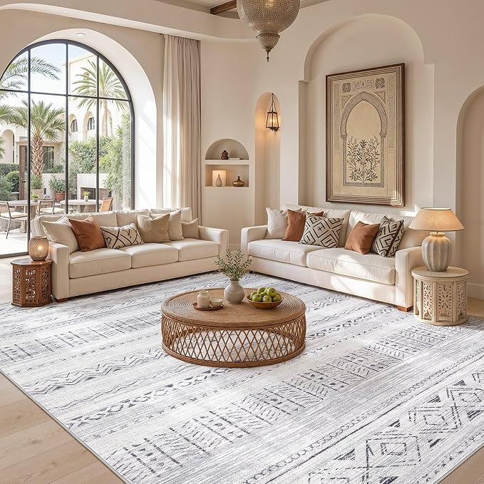 cotiled 10x12 Area Rugs Living Room Rug: Washable Boho Rugs with Non Slip Backing Large Soft Indoor Stain Resistant Carpet for Bedroom Farmhouse Dining Room Lightweight Home Decor Dark Grey