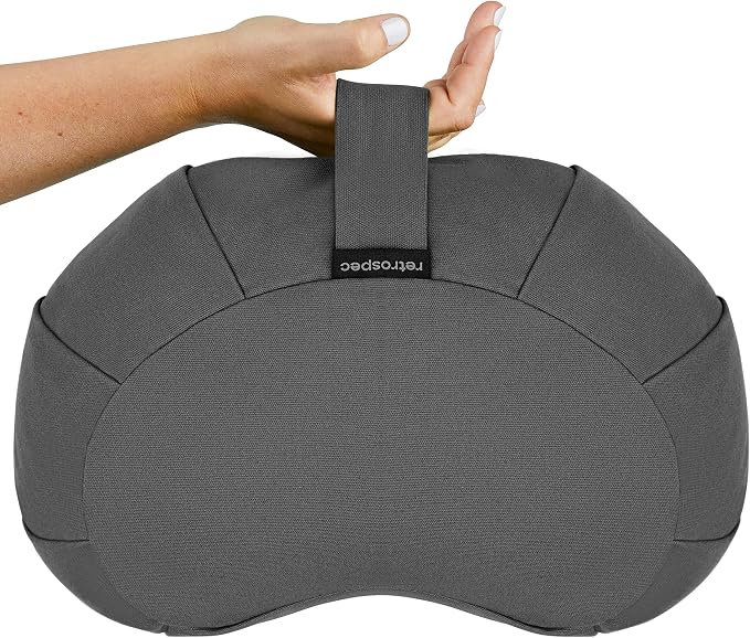 Retrospec Sedona Zafu Meditation Cushion with Buckwheat Hull Fill - Adjustable Yoga & Pilates Equipment Support - 17in Crescent Cotton Cover