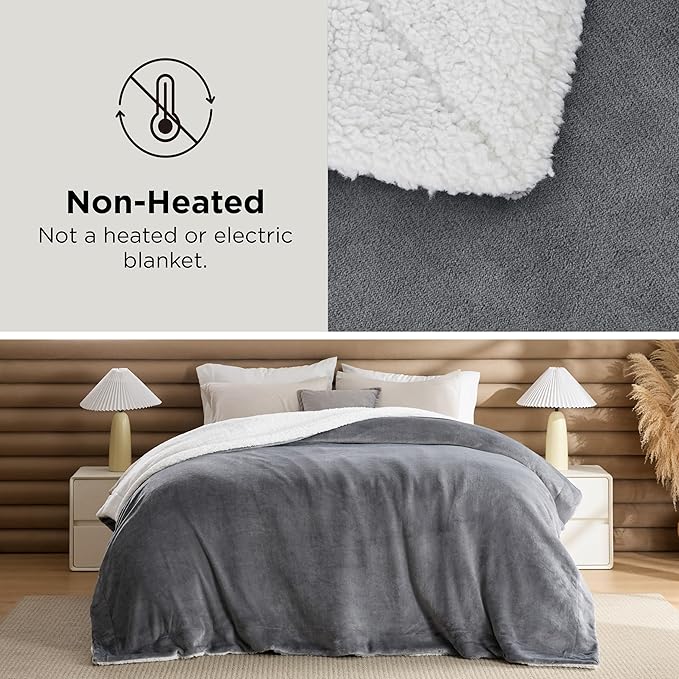 Bedsure GentleSoft Sherpa Fleece Throw Blanket for Couch, Non-Heated, Thick & Warm Cozy Blanket for Winter, Soft Fuzzy Plush Throw Gifts for Women and Men, Grey, 50x60 Inches